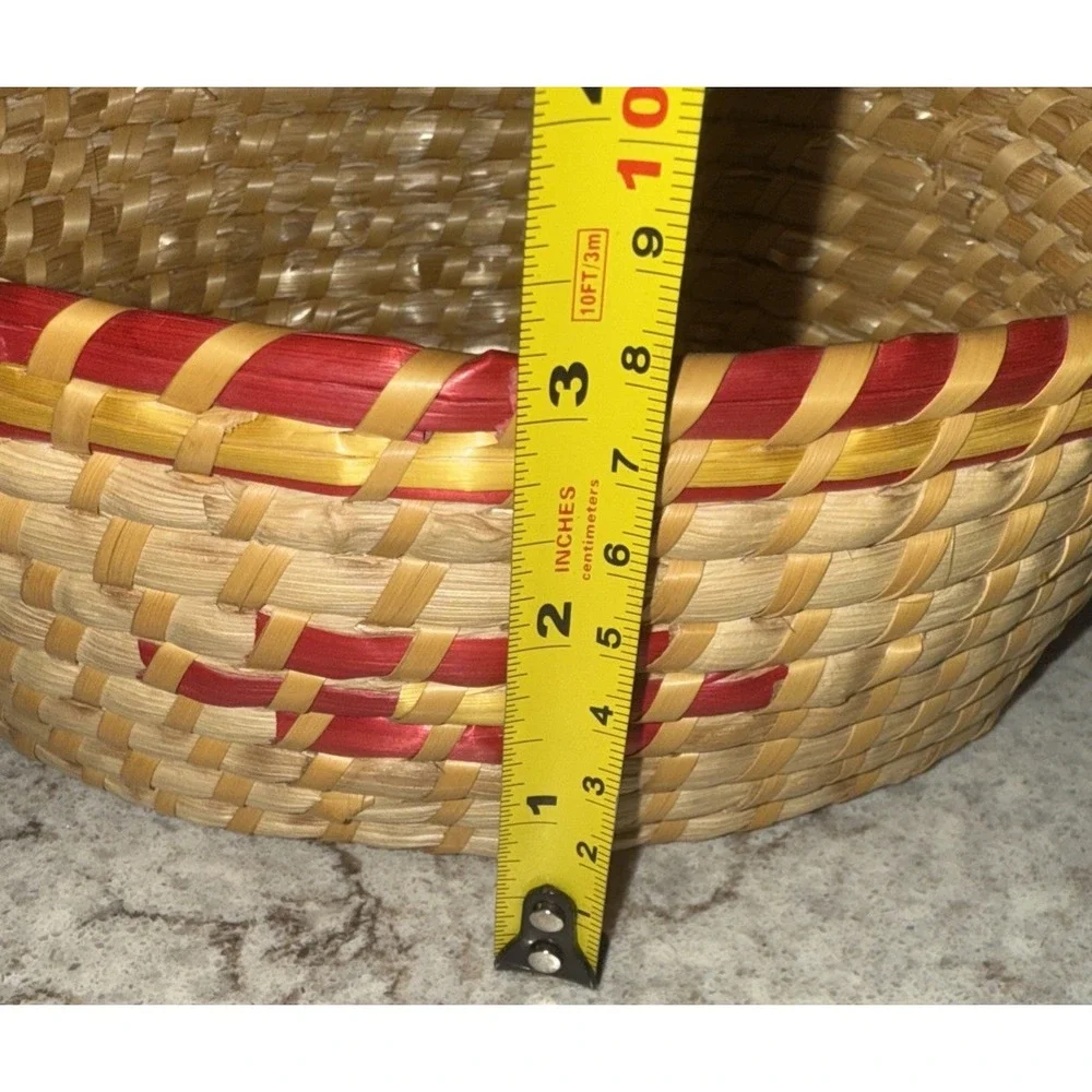 Vintage Handwoven Chicken Basket with Lid Straw Coiled Cottage Farmhouse 7.5x5.5